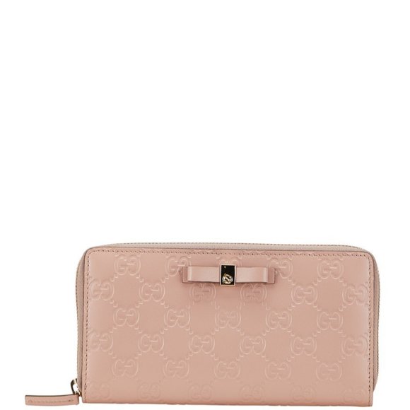 Gucci Guccissima Ribbon Motif Long Wallet with Round Zipper, 388680, Pink Lea... - Picture 1 of 11